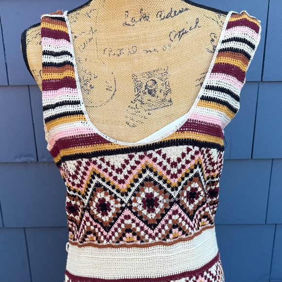 Idyllwind Colorful Knit Midi Dress granny squares burgundy pink - Picture 2 of 13